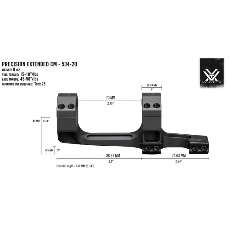 Montaż Vortex Precision Extended 34 mm 20 MOA 186-226 SKLEP BAZANT.JPG